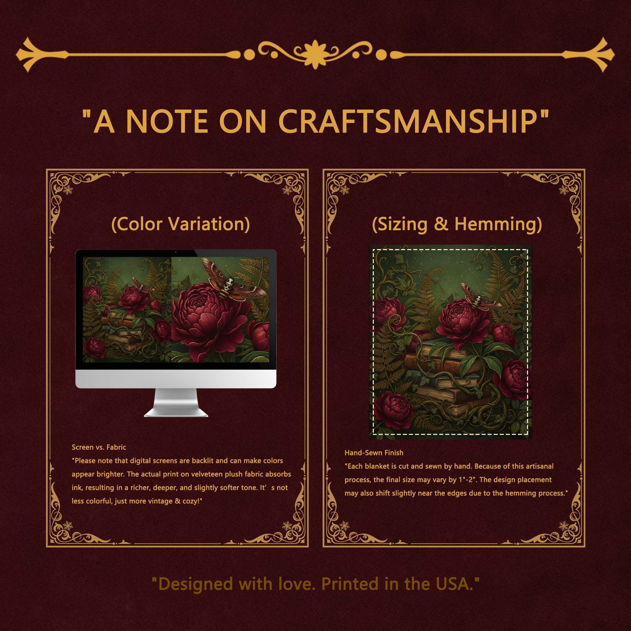 Dark Academia Emerald Green Throw - Vintage Books, Peonies & Moth Velveteen Blanket