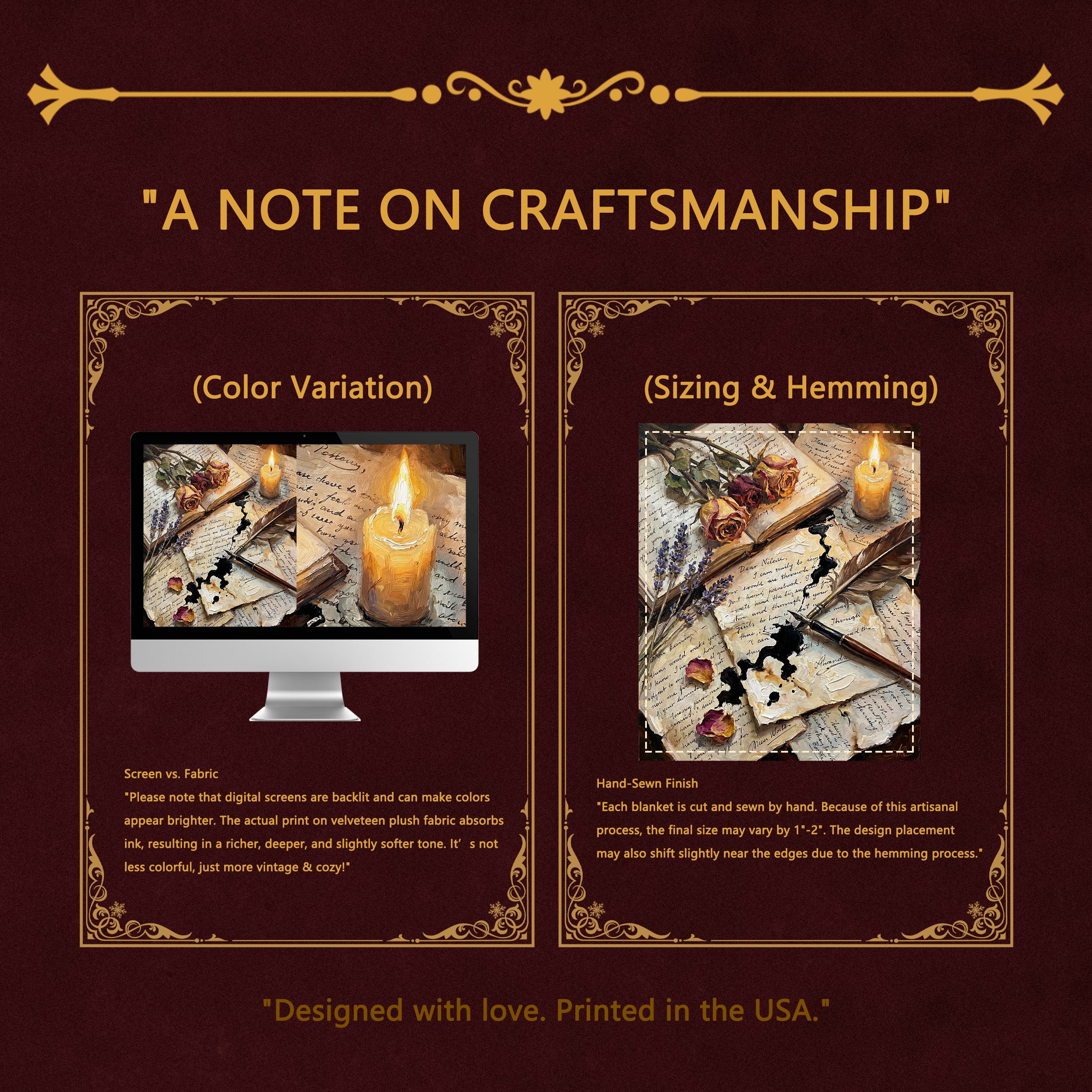 Dark Academia "Poet's Desk" Throw - Vintage Letters, Dried Roses & Ink Velveteen Blanket