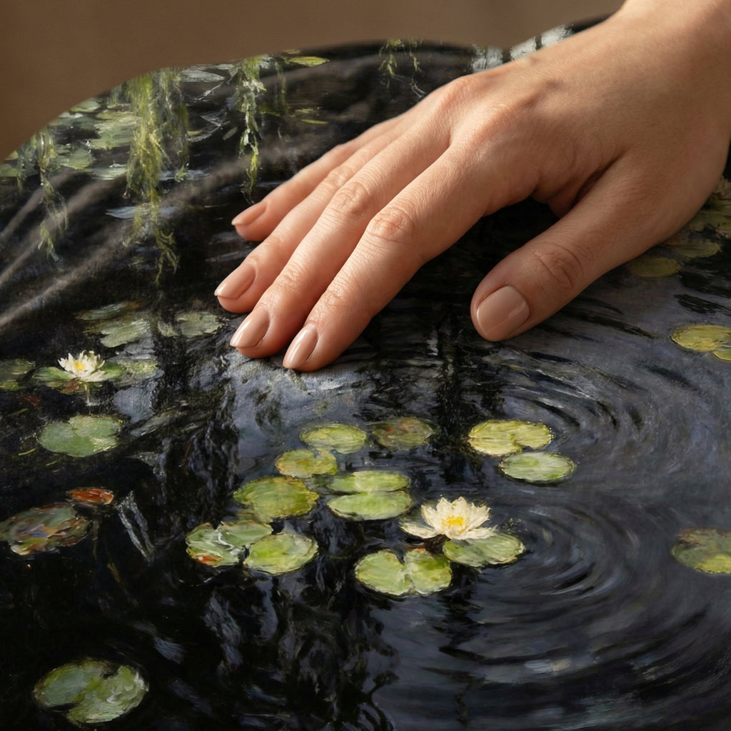 Dark Academia "Midnight Monet" Throw - Black Water Lilies & Weeping Willow Impressionist Blanket