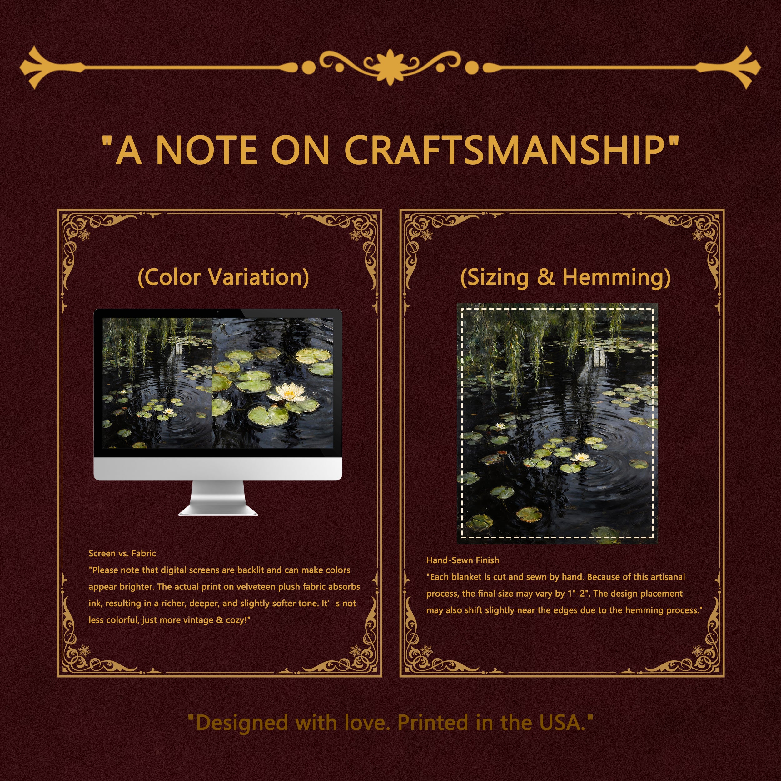 Dark Academia "Midnight Monet" Throw - Black Water Lilies & Weeping Willow Impressionist Blanket