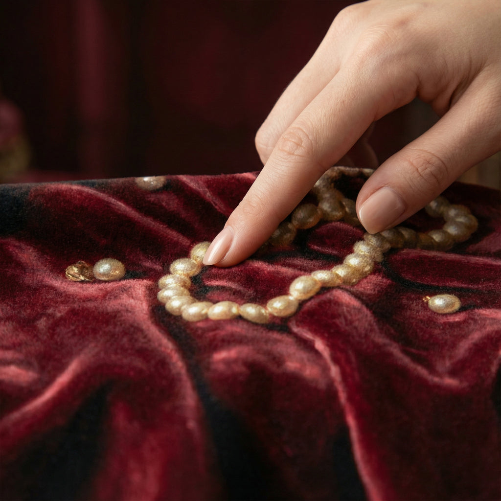 Dark Romance "The Duchess" Throw - Deep Burgundy Velvet & Pearls Oil Painting Aesthetic