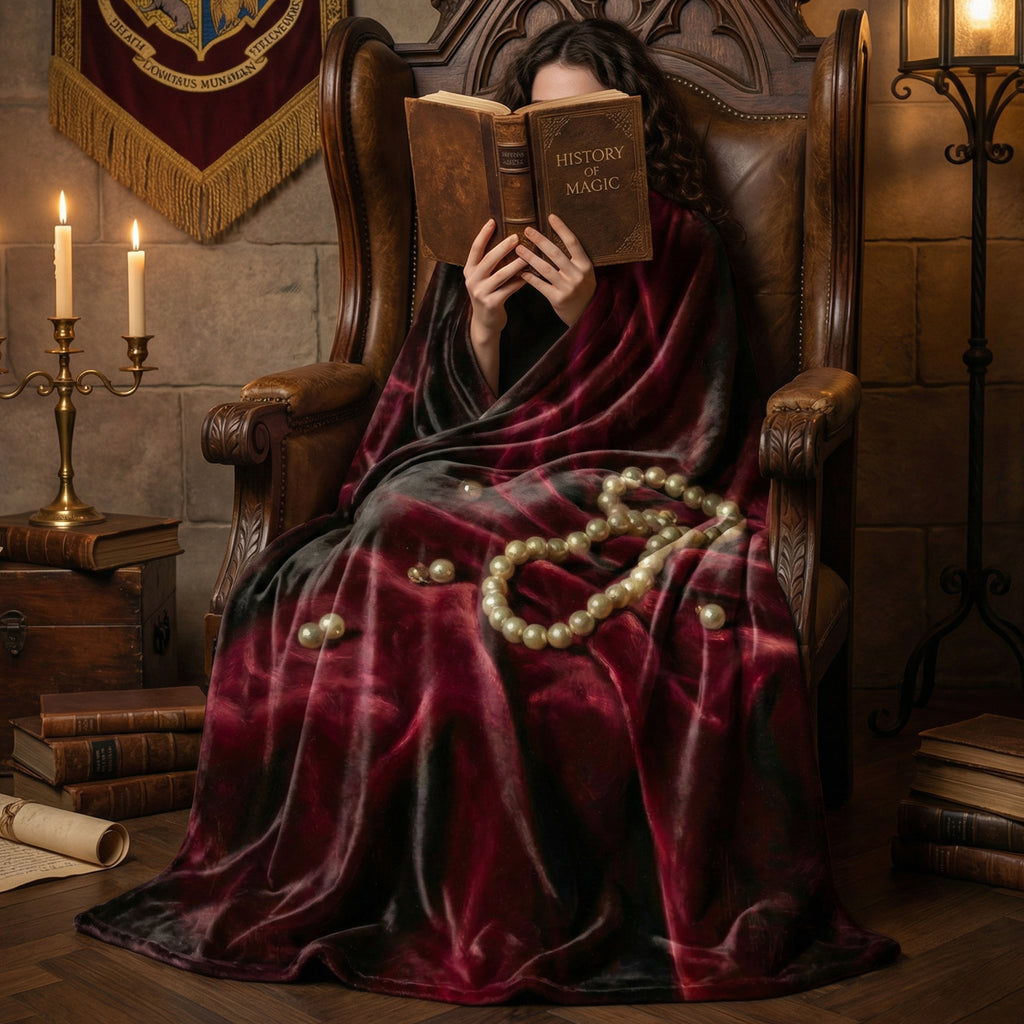 Dark Romance "The Duchess" Throw - Deep Burgundy Velvet & Pearls Oil Painting Aesthetic