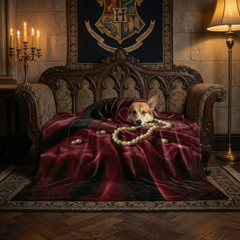 Dark Romance "The Duchess" Throw - Deep Burgundy Velvet & Pearls Oil Painting Aesthetic