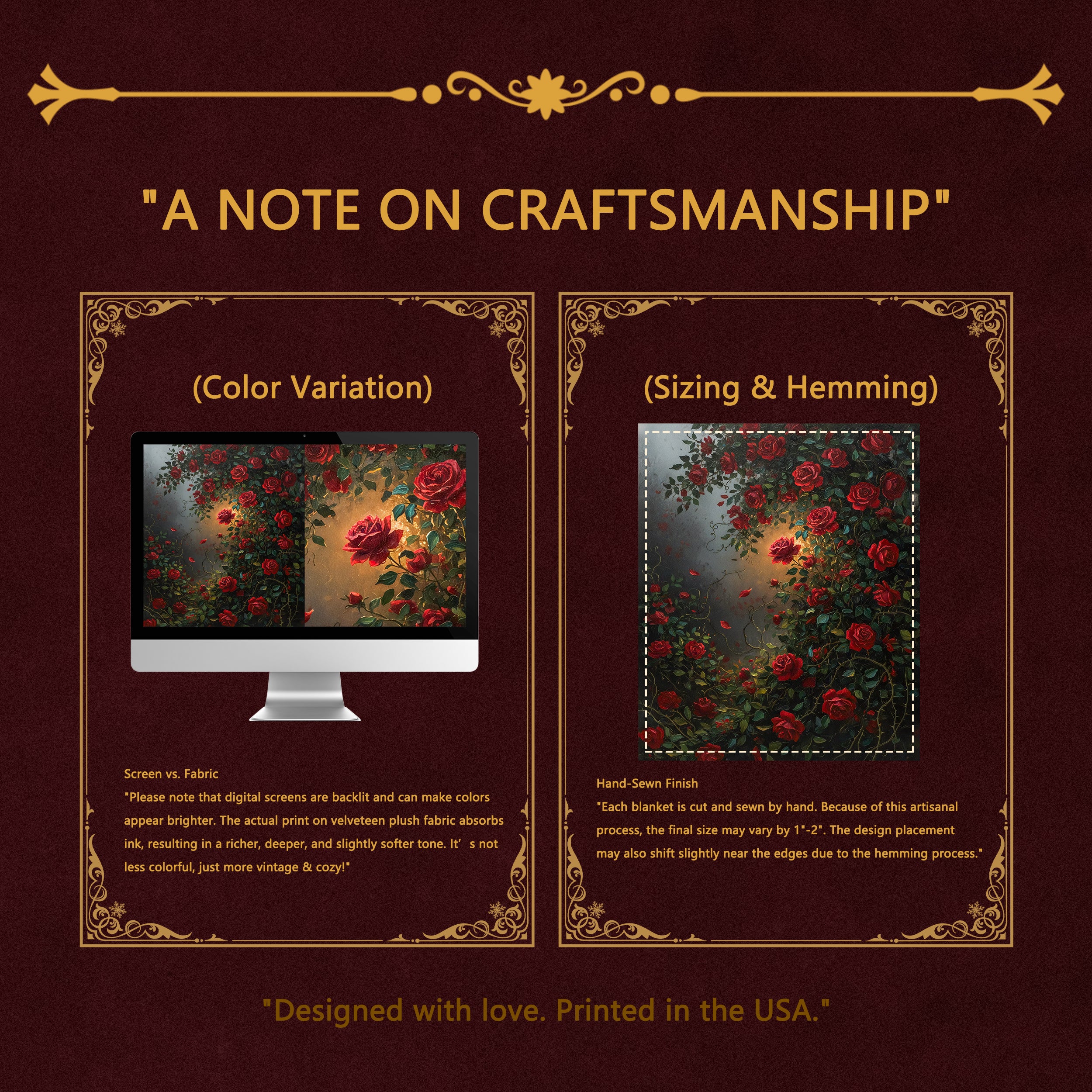 Dark Romance "Midnight Briar" Throw - Red Roses, Thorns & Oil Painting Floral Velveteen Blanket