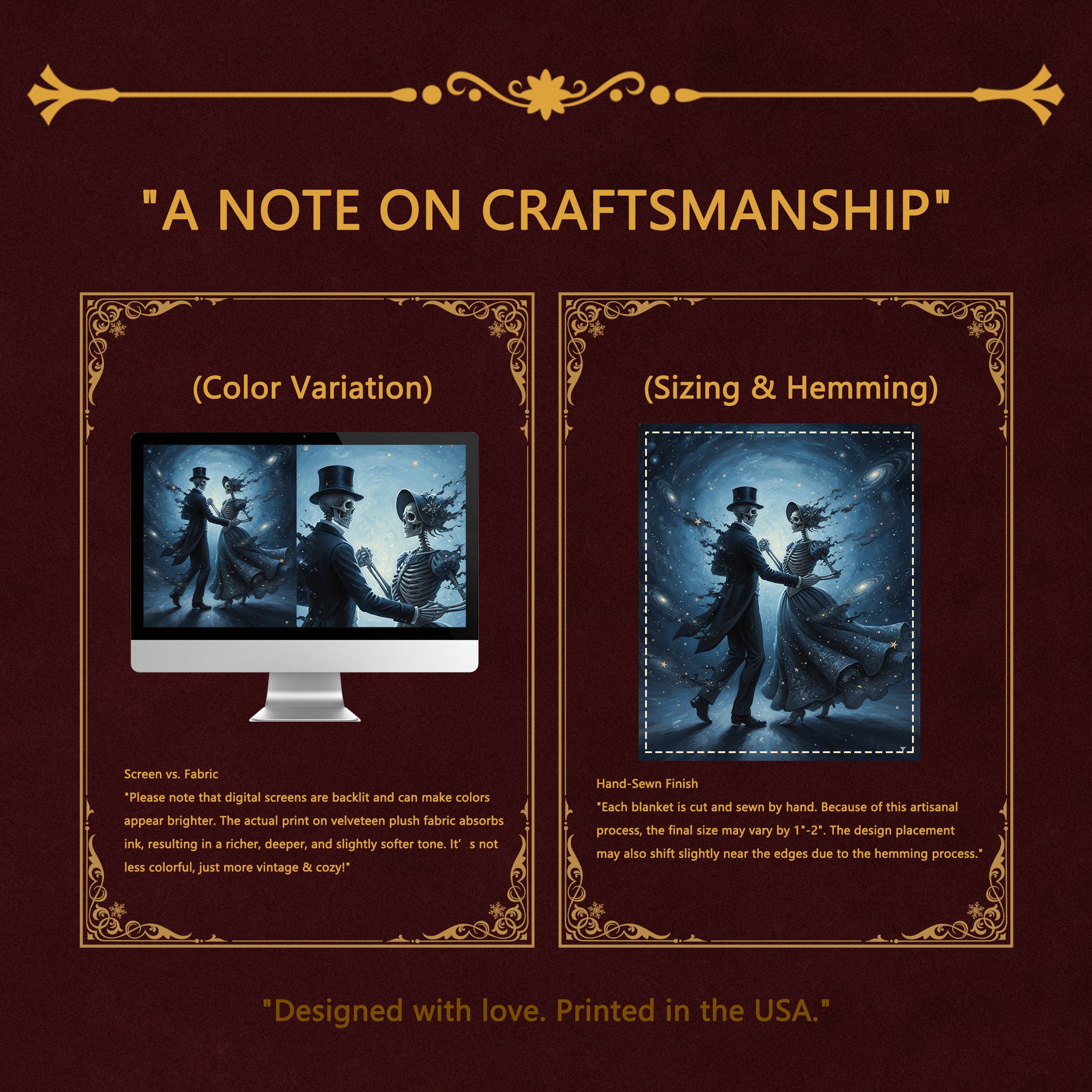 Dark Romance "The Eternal Waltz" Throw - Celestial Dancing Skeletons & Starry Night Velveteen Blanket