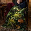 Goblincore "Enchanted Forest" Throw - Mushrooms, Ferns & Fireflies Botanical Blanket