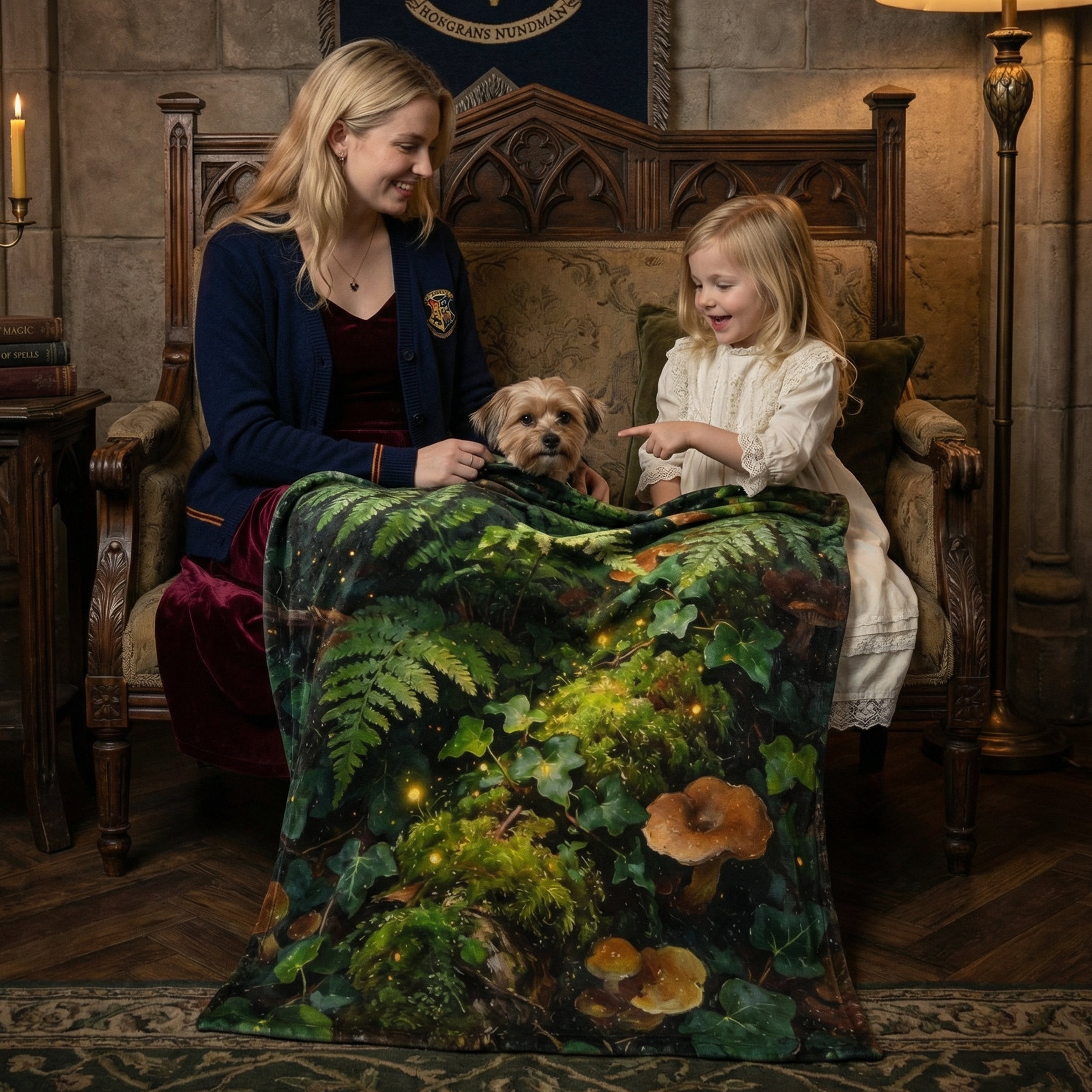 Goblincore "Enchanted Forest" Throw - Mushrooms, Ferns & Fireflies Botanical Blanket