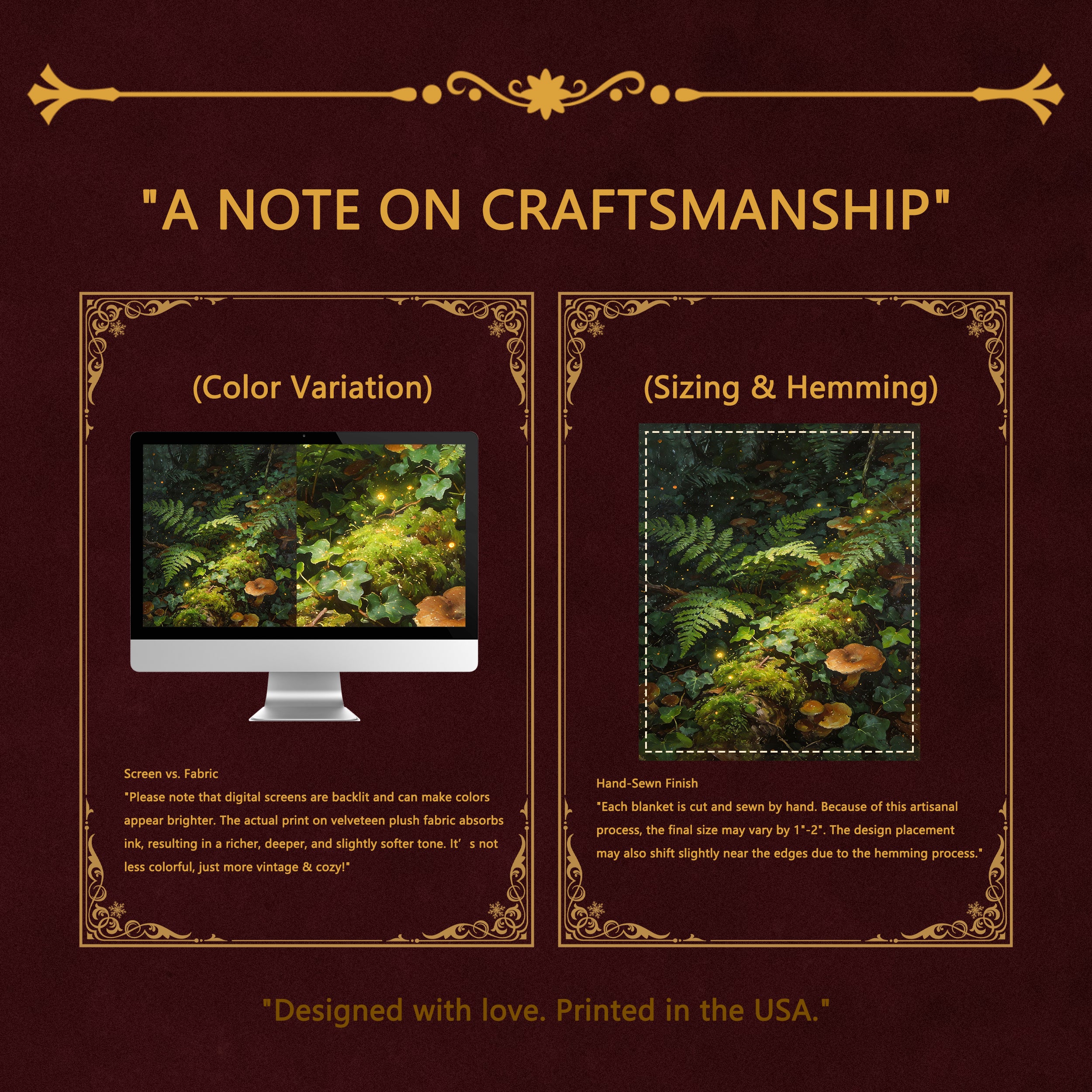 Goblincore "Enchanted Forest" Throw - Mushrooms, Ferns & Fireflies Botanical Blanket