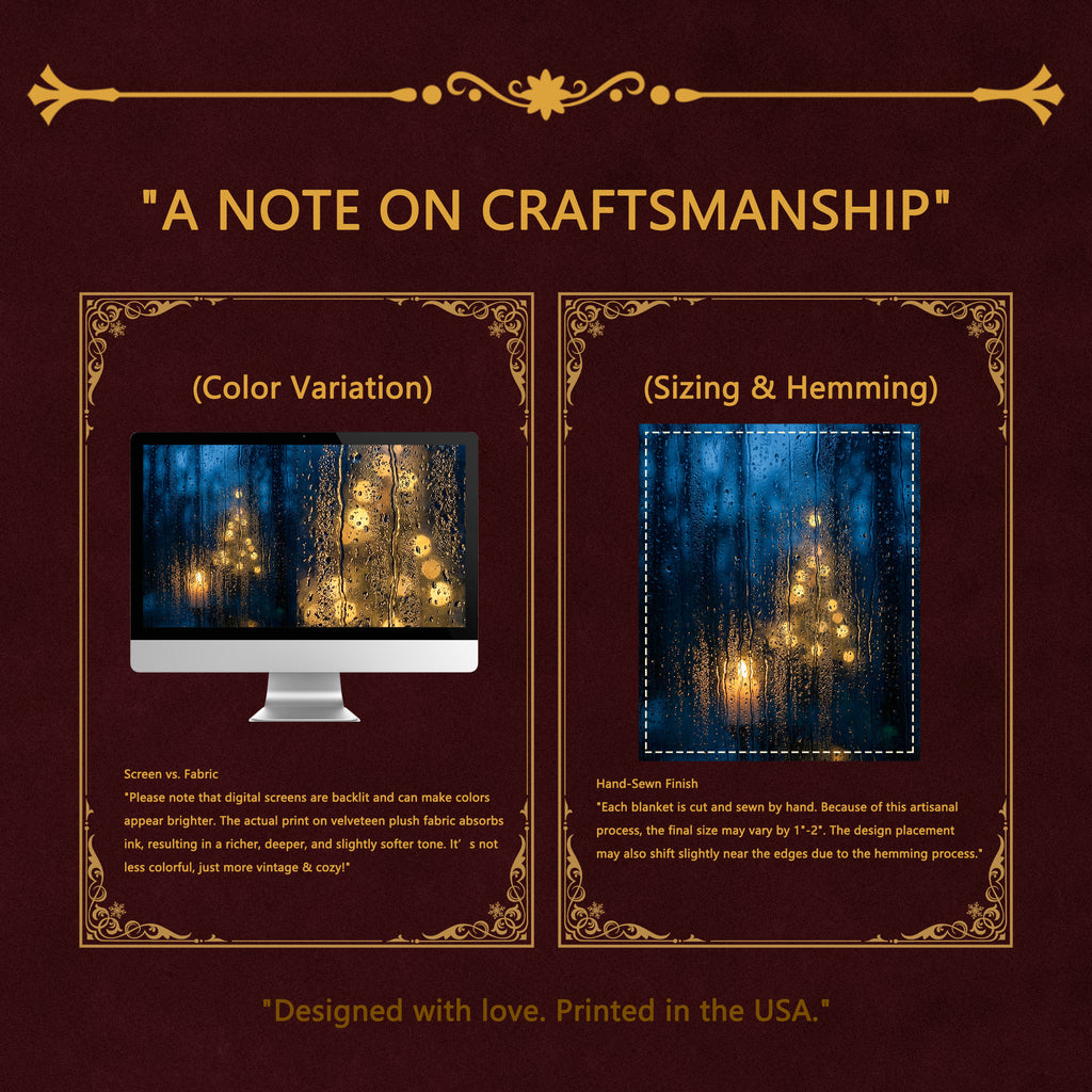 Cozy Academia "The Rainy Night" Throw - Blue Raindrops on Window & Candlelight Bokeh Blanket