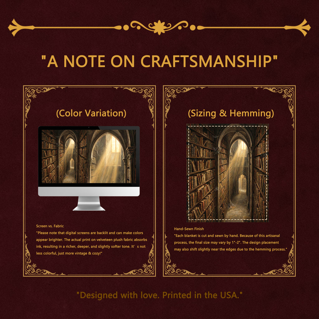 Dark Academia "The Ancient Library" Throw - Gothic Bookshelves, Sunbeams & Old Books Velveteen Blanket