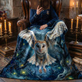 Dark Academia "The Silent Messenger" Throw - Flying Barn Owl, Fireflies & Night Forest Oil Painting Blanket