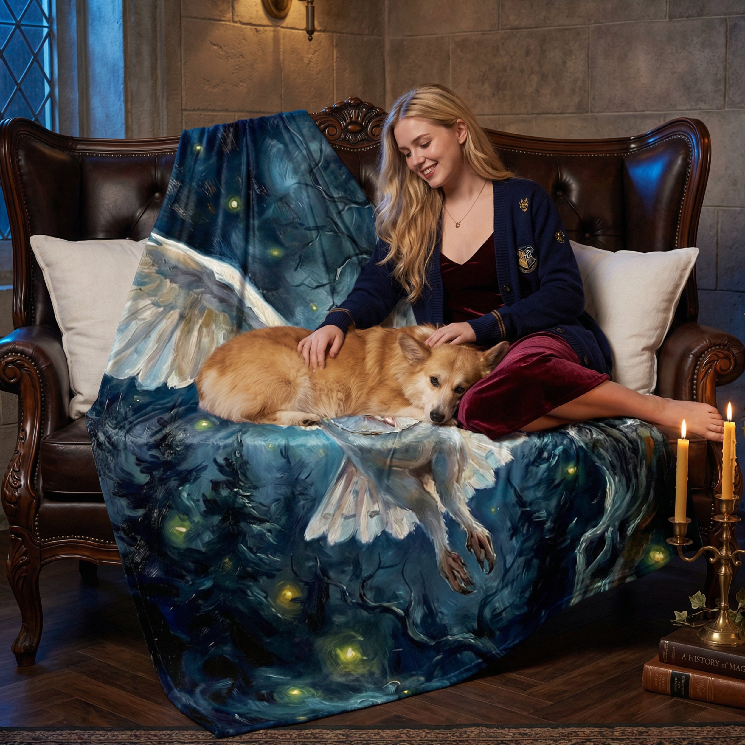 Dark Academia "The Silent Messenger" Throw - Flying Barn Owl, Fireflies & Night Forest Oil Painting Blanket