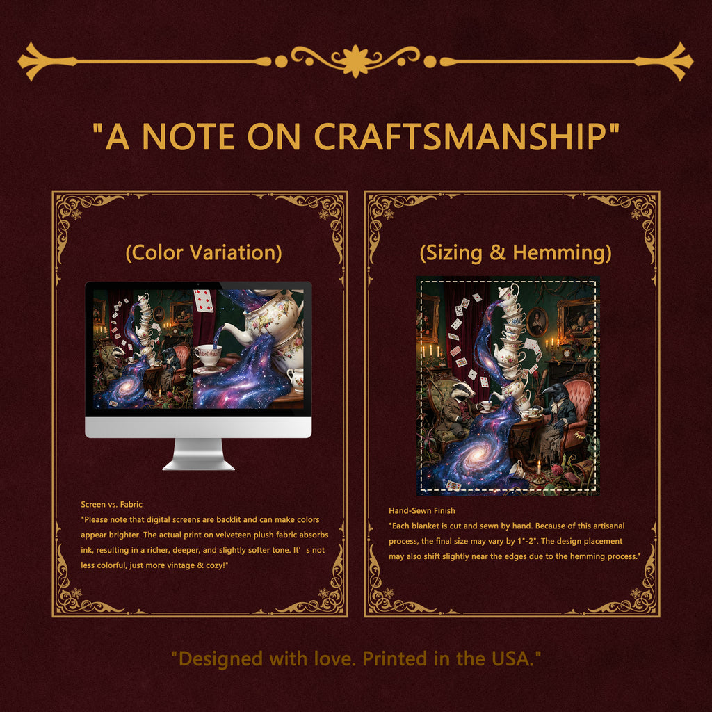 Whimsigoth "The Cosmic Tea Party" Throw - Surreal Galaxy, Badger & Raven Victorian Art Blanket