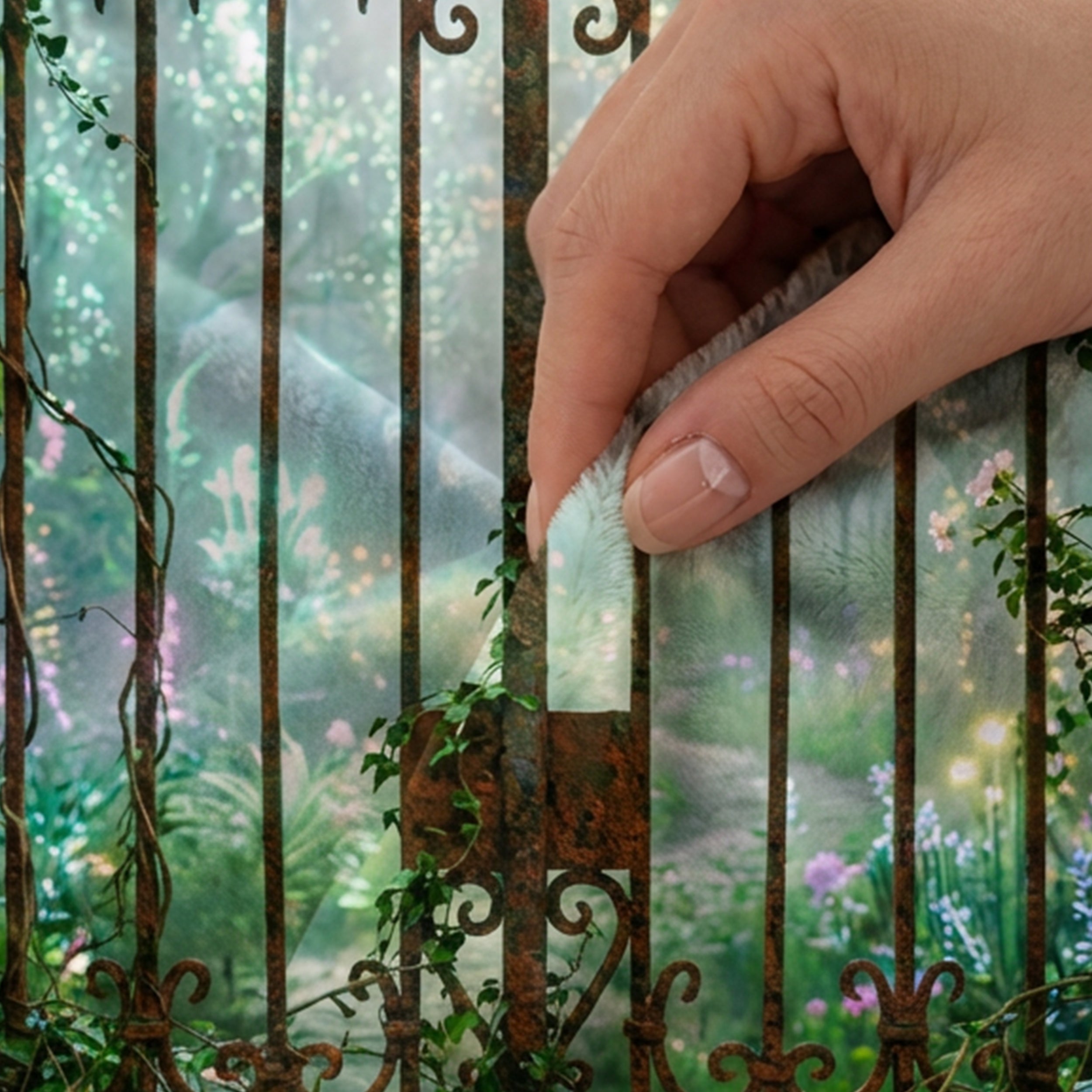 Cottagecore "The Secret Garden" Throw - Rusted Gate, Ivy & Misty Roses Velveteen Blanket