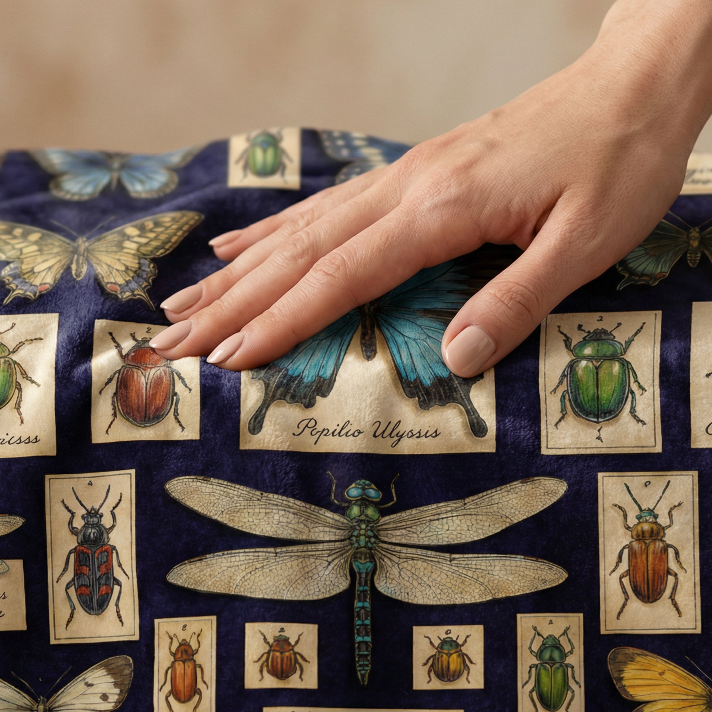 Dark Academia "The Entomologist" Throw - Vintage Insect Specimens, Beetle & Butterfly Taxidermy Blanket