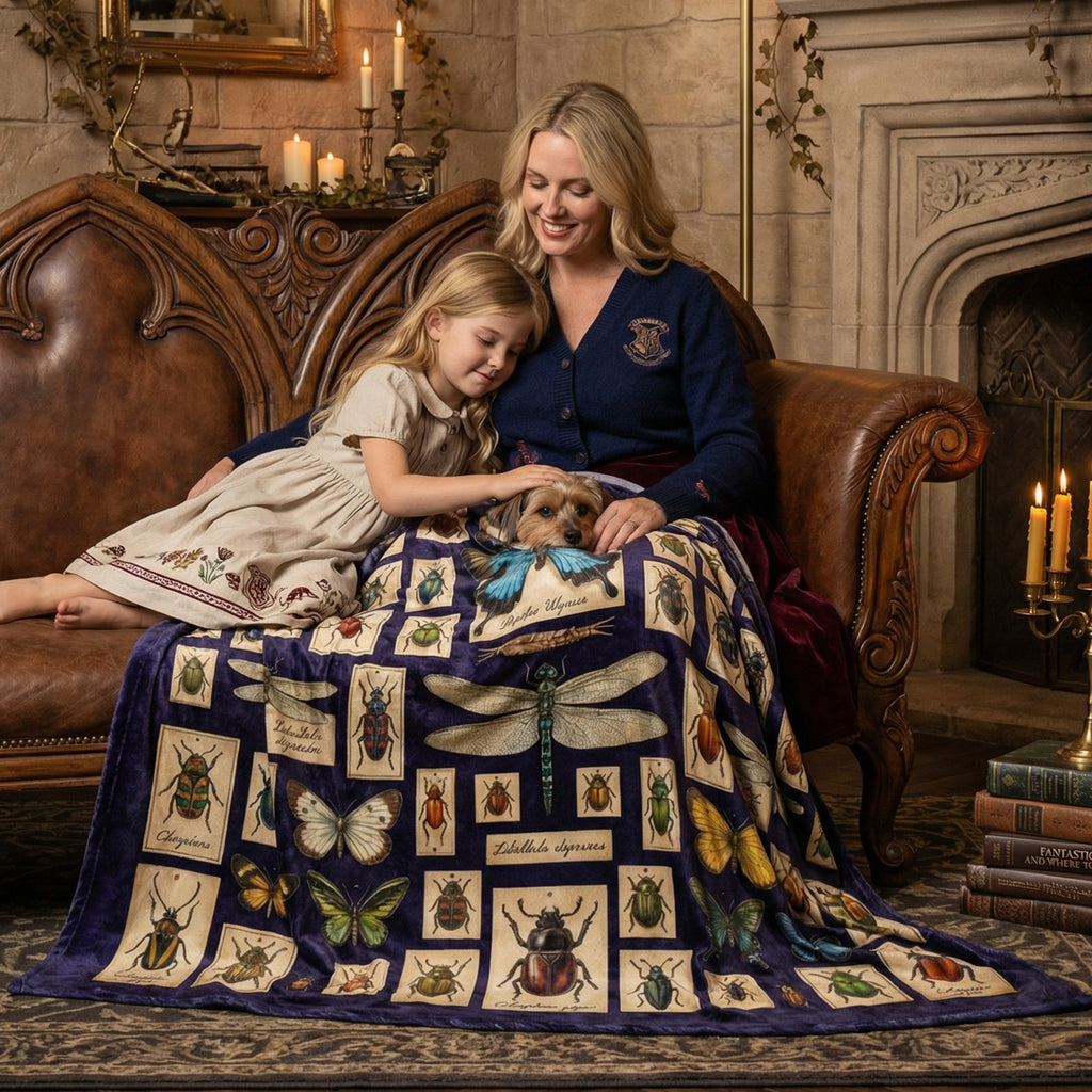 Dark Academia "The Entomologist" Throw - Vintage Insect Specimens, Beetle & Butterfly Taxidermy Blanket