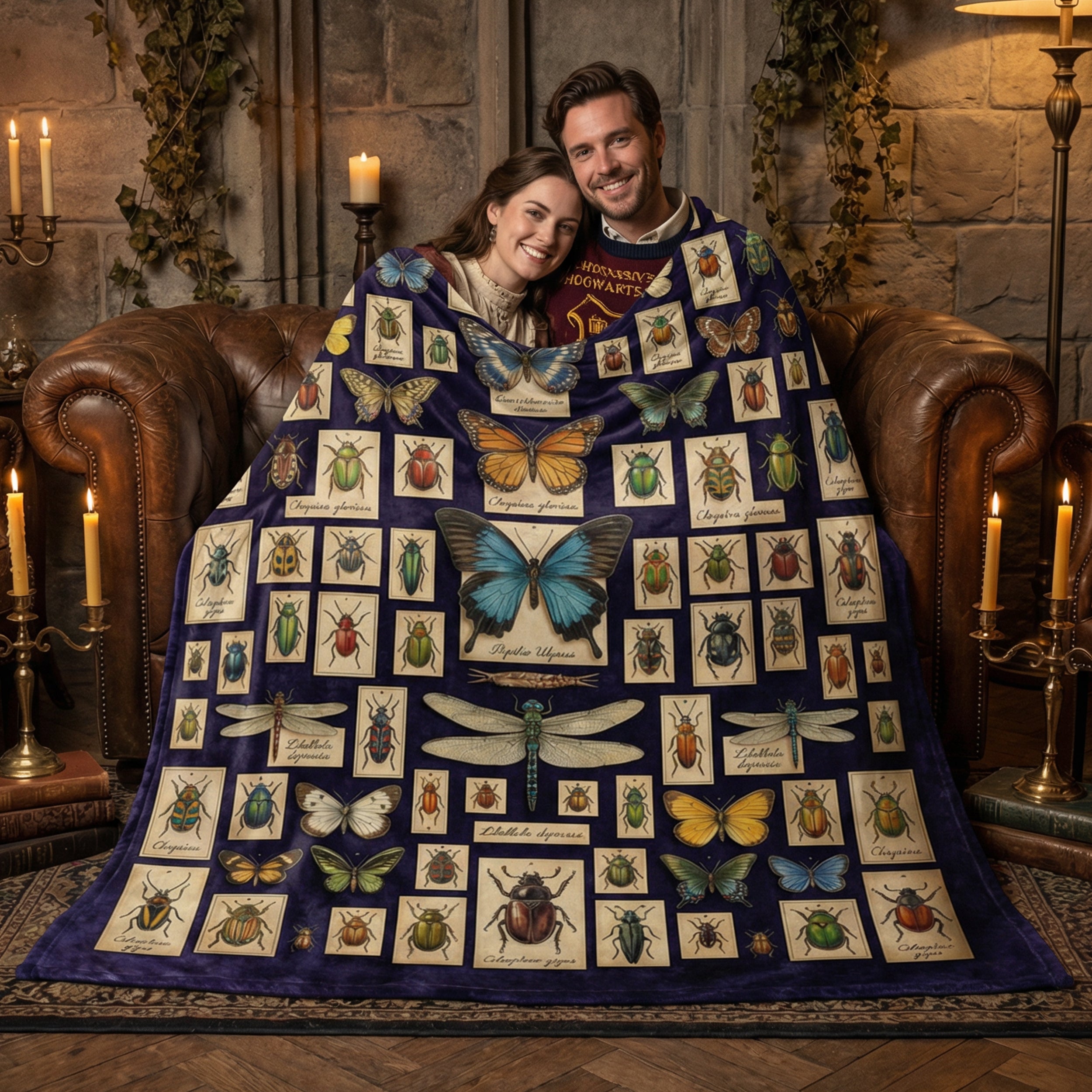 Dark Academia "The Entomologist" Throw - Vintage Insect Specimens, Beetle & Butterfly Taxidermy Blanket