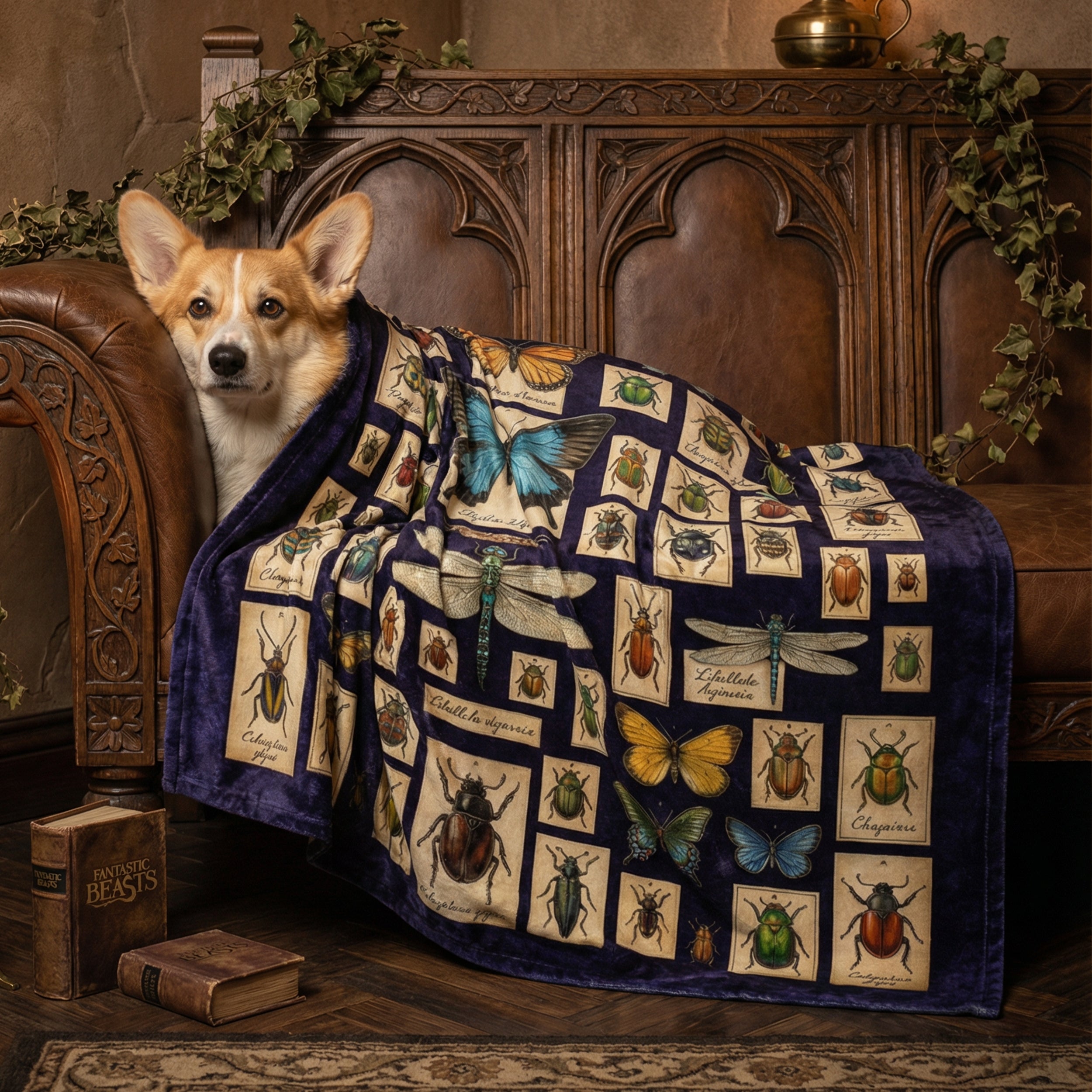 Dark Academia "The Entomologist" Throw - Vintage Insect Specimens, Beetle & Butterfly Taxidermy Blanket