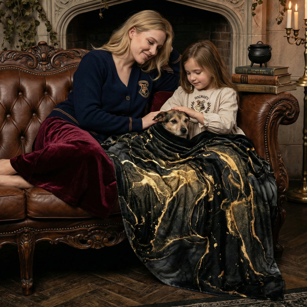 Dark Luxury "Liquid Gold" Throw - Black Marble & Gold Alcohol Ink Abstract Velveteen Blanket