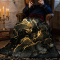 Dark Luxury "Liquid Gold" Throw - Black Marble & Gold Alcohol Ink Abstract Velveteen Blanket