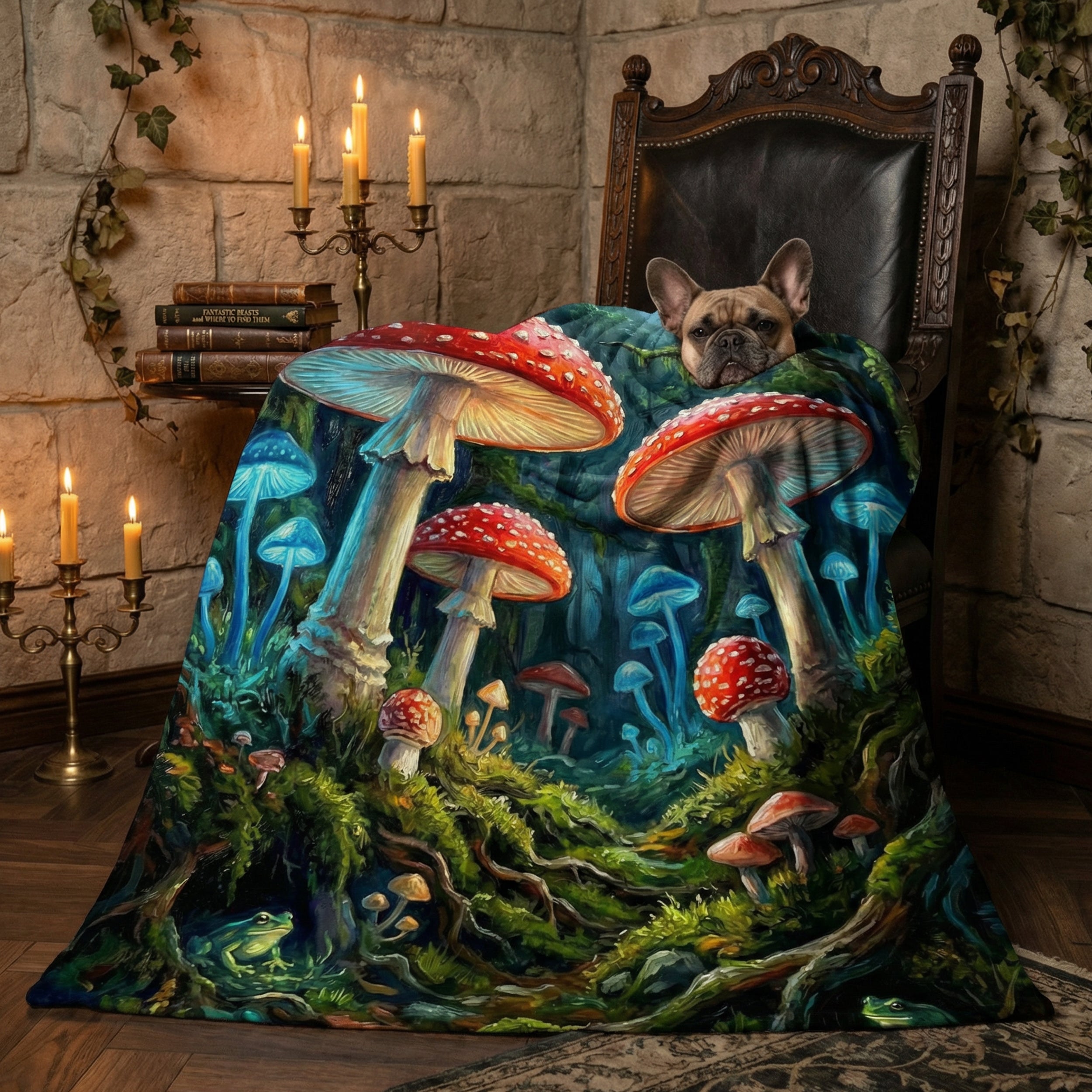 Goblincore "Magic Mycology" Throw - Glowing Mushrooms, Frogs & Moonlight Forest Blanket