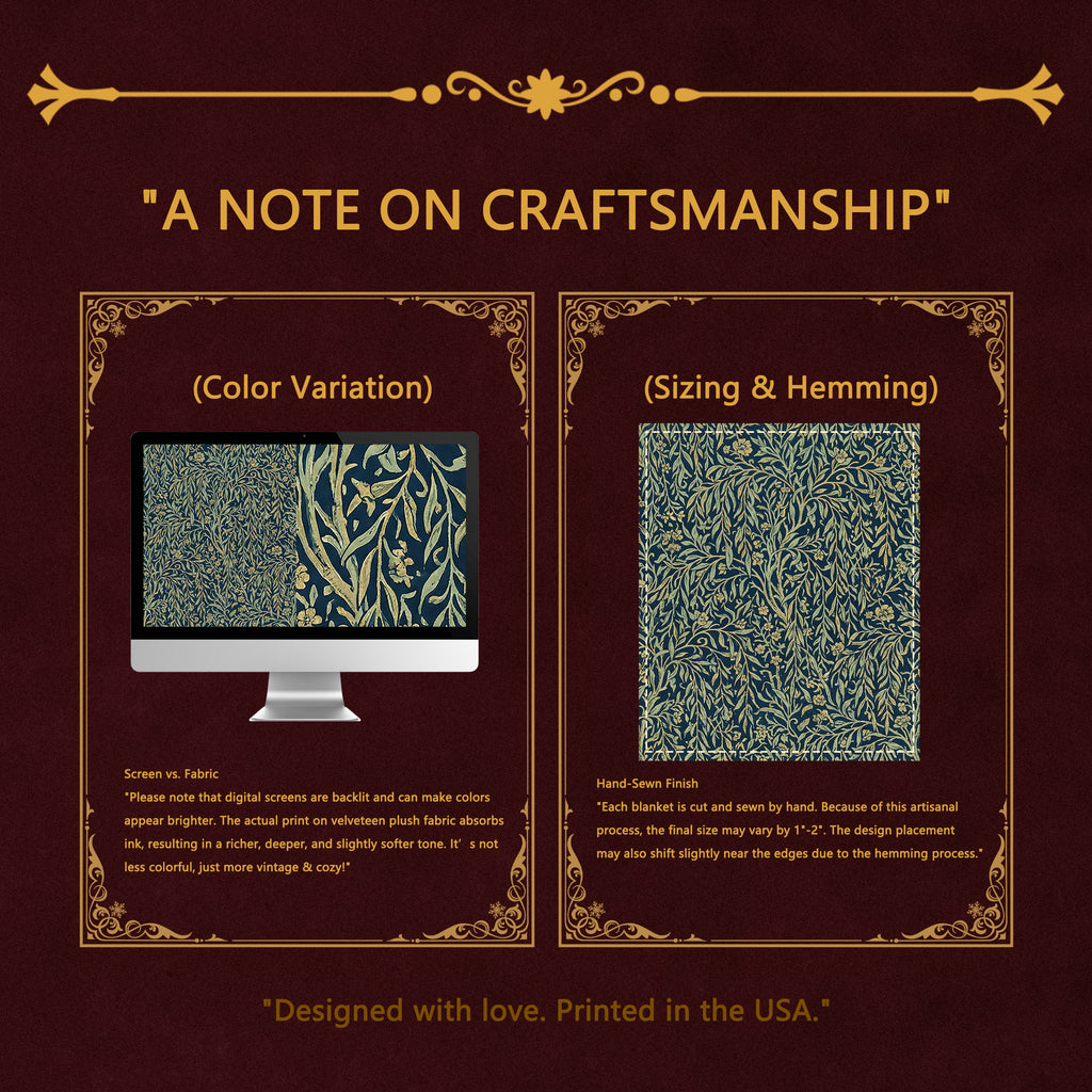 Dark Academia "Midnight Willow" Throw - William Morris Style Navy & Gold Botanical Blanket