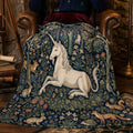 Medieval "The Unicorn's Rest" Throw - Millefleurs Tapestry Style & Forest Animals Blanket